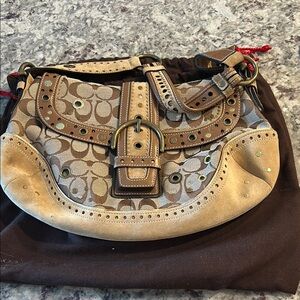 Coach Brown and Tan Shoulder Bag with Signature Style